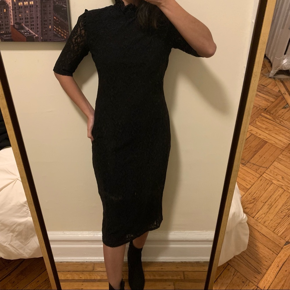 1. State Small Black Lacey Midi Dress